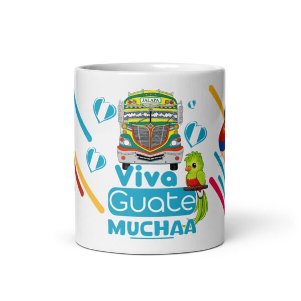 Taza blanca brillante Viva Guate Muchaa!
